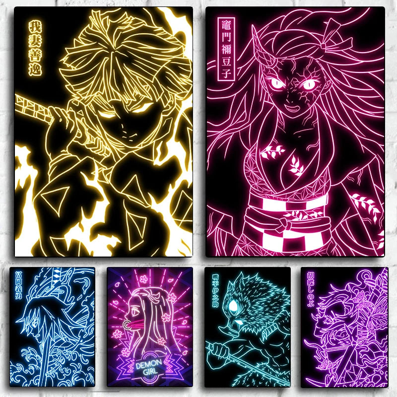 Neon style Demon Slayer poster without frame